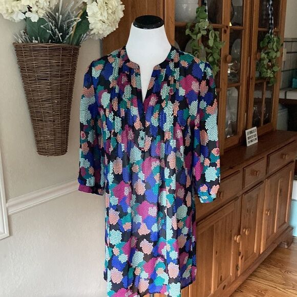 H & M Sheer Honeycomb Print Long Line Tunic Women’s Size 12 - Picture 1 of 11
